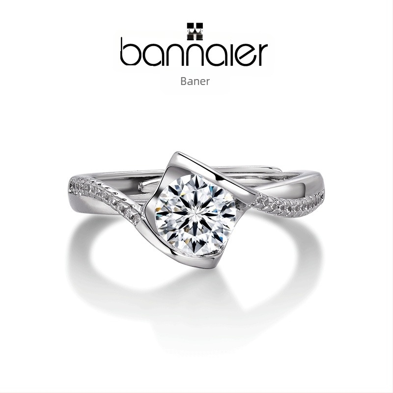 Inel cu Moissanite de 1 carat, Angel's Kiss, din cupru cu placare electroplată, geometrie în formă de U, pentru femei, stil OL, Origine Shanwei