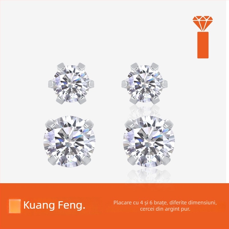 Cercei Moissanite din argint Sterling – stil unisex, rotund/geometric, tăiere cu opt inimi și opt săgeți