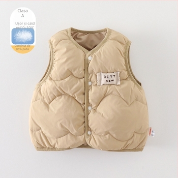 Vesta de puf pentru băieți mici, stil coreean, fără mâneci, lungime scurtă, conținut puf alb de gâscă 86–90%