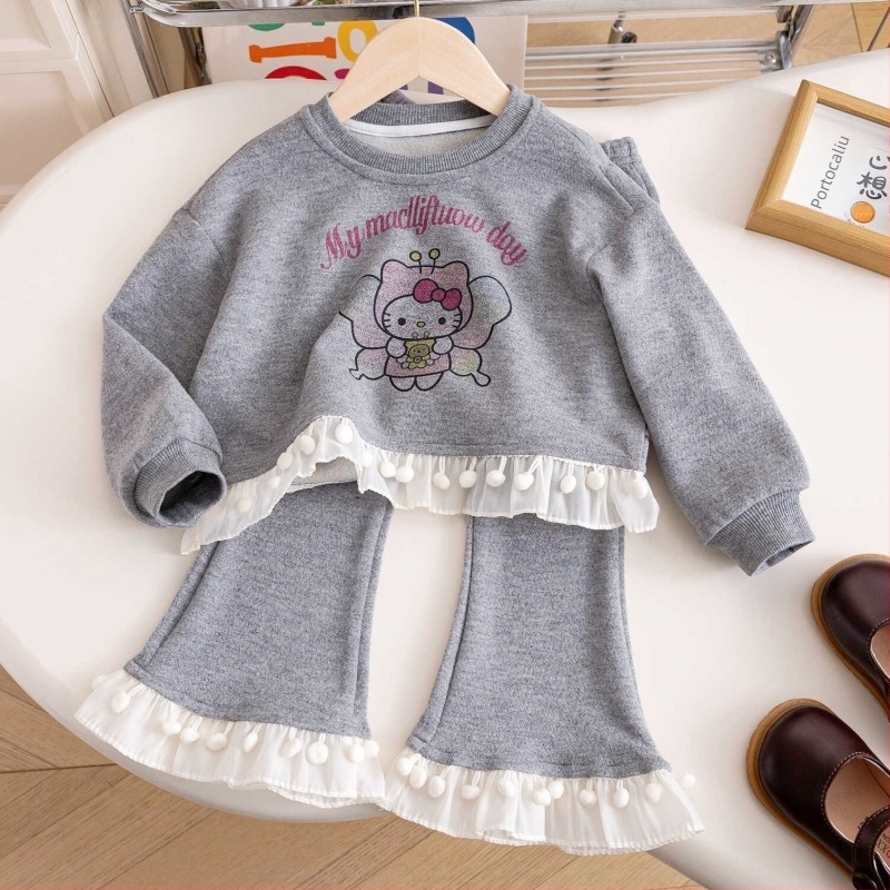 Set din două piese pentru fete, stil coreean, 95% bumbac, mâneci lungi, primăvară-toamnă