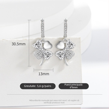 Cercei pentru femei din cupru, cu set cu diamante, formă trifoi cu patru foi – floare și frunză, stil fashion