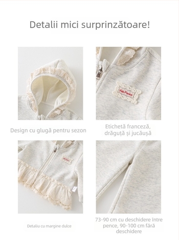 Set de toamnă pentru fetițe, două piese cu glugă, stil coreean, bumbac 61%, fermoar, pentru 1–3 ani