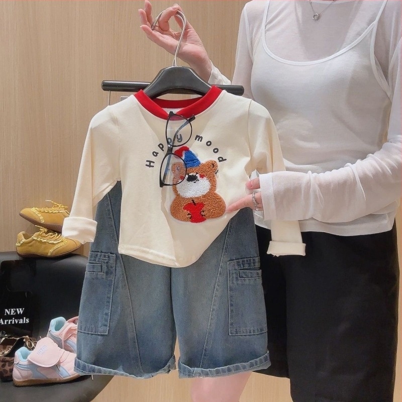 Tricou pentru copii din 95% bumbac, imprimeu cu desene animate, mâneci lungi, guler rotund