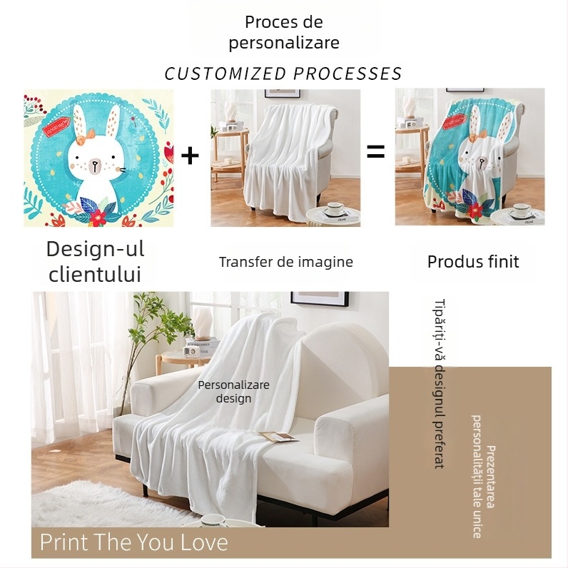 Pătură de poliester cu imprimeu desen animat, 300 g/m², personalizabilă, pentru toate sezoanele