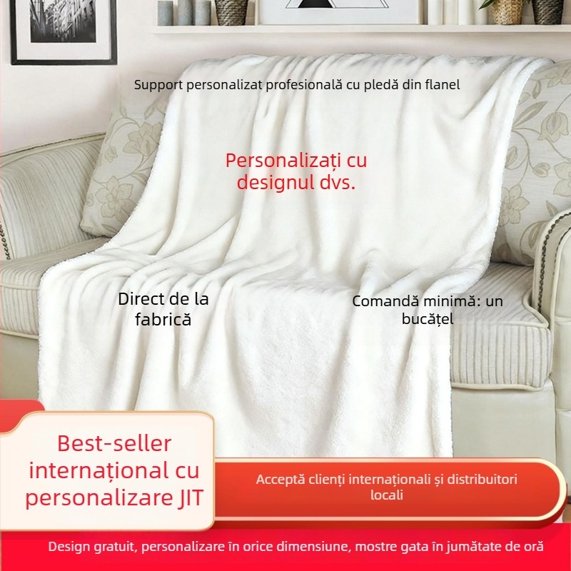 Cuvertură de odihnă pentru după-amiază, imprimare digitală personalizată, fleece dublu față, 100% poliester, greutate 250 g, personalizare disponibilă