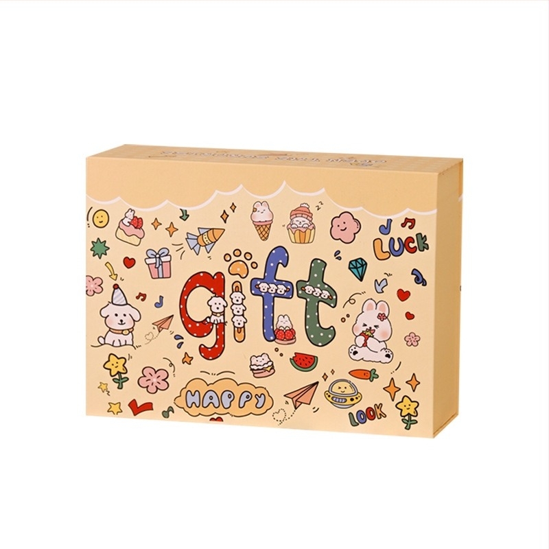 Cutie cadou cu capac magnetic, temă bebeluș drăguț în desene animate, material: hârtie laminată și carton, ambalaj cadou, marca Huichu, etichetă privată