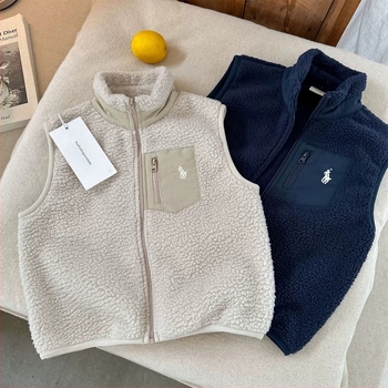 Little Bear Vestă pentru copii – fleece dublu față, căptușeală din bumbac, fermoar, gros, pentru 3–8 ani, iarnă/toamnă