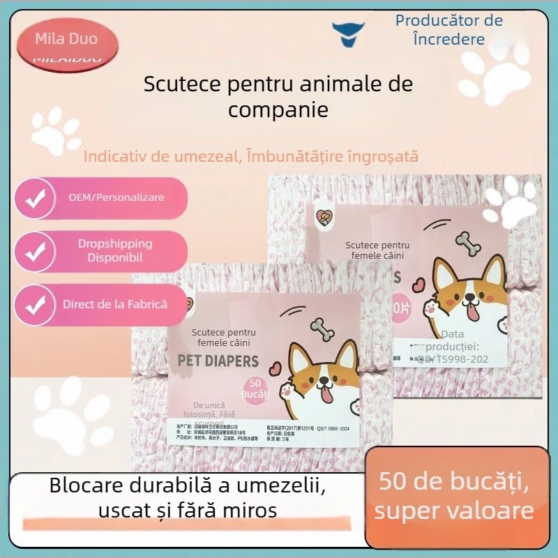 Milaido Pantaloni menstruali pentru femelele câini — textil nețesut, stil desen animat