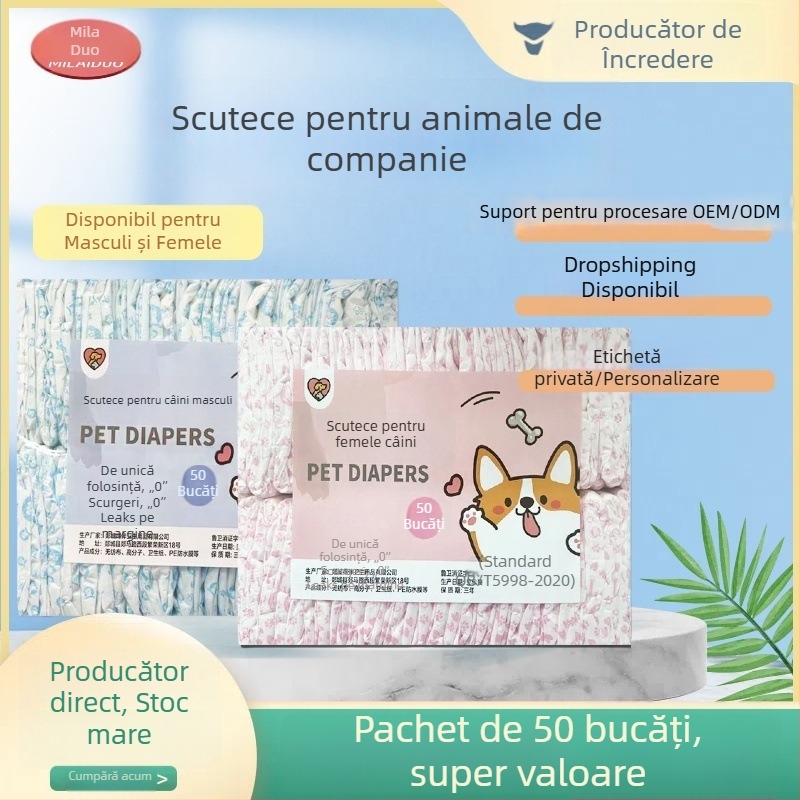 Milaido Pantaloni menstruali pentru femelele câini — textil nețesut, stil desen animat