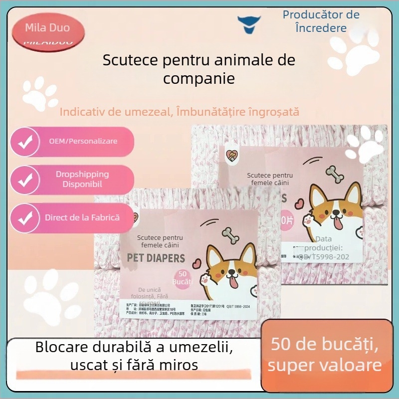 Milaido Pantaloni menstruali pentru femelele câini — textil nețesut, stil desen animat