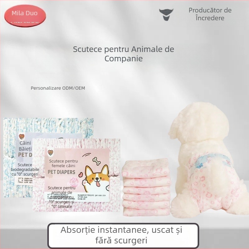 Milado Scutece pentru câini — pentru masculi și femele, pantaloni igienici din material nețesut, 50 buc.