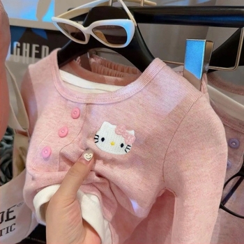 Set pentru fete, în stil coreean, din velur de oaie, două piese (top și pantaloni), 80% poliester