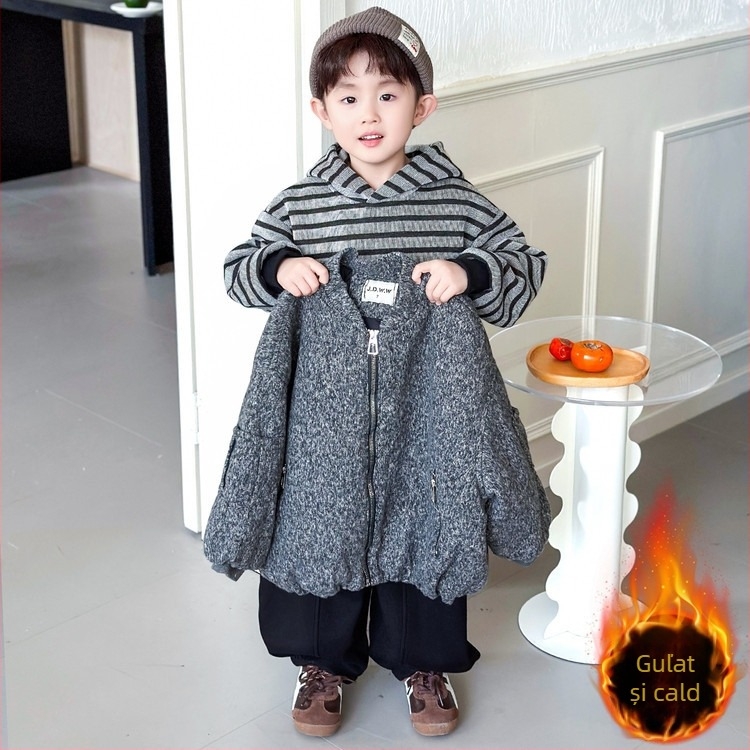 Set de iarnă pentru băieți, trei piese, cu hanorac cu fermoar, căptușit cu fleece, pantaloni lungi, material 100% poliester