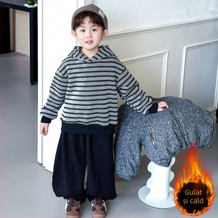 Set de iarnă pentru băieți, trei piese, cu hanorac cu fermoar, căptușit cu fleece, pantaloni lungi, material 100% poliester