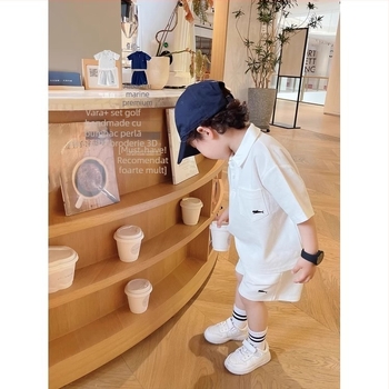 Set polo pentru băieți în două piese - top cu mânecă scurtă și pantaloni scurți, poliester 95% cu finisaj moale