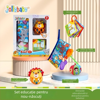 Jollybaby Cutie cadou pentru nou-născuți: set senzorial de jucării pentru educație timpurie cu carte din material textil și zornăitoare pentru 0–6 luni