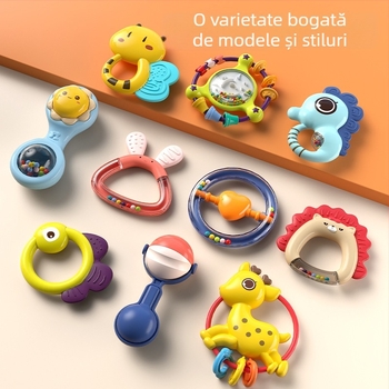 Set de jucării pentru bebeluși: zornăitor, jucărie de dentiție și cutie de depozitare; Brand GOODWAY/Ganyu; Vârstă: 0–3 ani; Material plastic; Certificare 3C 2021012202403026; Categoria 3C: jucării din plastic până la 14 ani