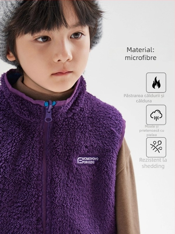 Vestă pentru copii, Cardigan în stil coreean, fleece, fermoar, țesătură poliester