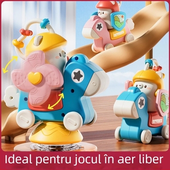 Jucărie educațională multifuncțională pentru bebeluși, cu ventuză, carusel rotativ, mașinuță glisantă, din plastic, pentru 0–3 ani