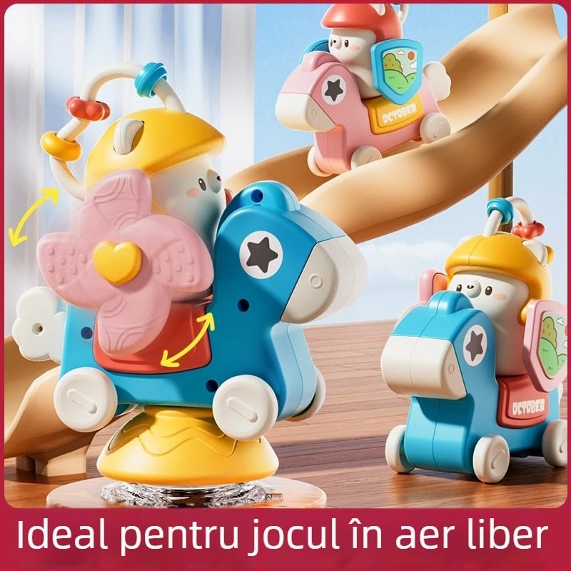 Jucărie educațională multifuncțională pentru bebeluși, cu ventuză, carusel rotativ, mașinuță glisantă, din plastic, pentru 0–3 ani