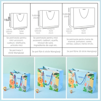 Geantă de cadouri cartoon pentru zilele de naștere și Ziua Copilului, imprimare offset pe carton 250 g, personalizabil cu logo, marca Lei Lei
