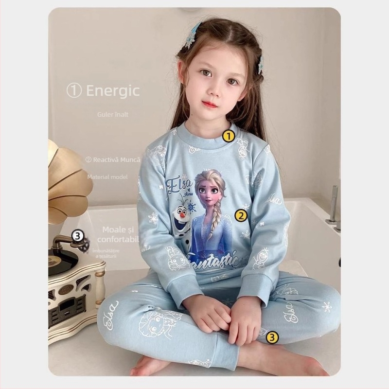 Set de pijamale pentru fete, toamnă, țesătură Derong, 85% poliester, model desen animat, cald, pentru copii 3–8 ani