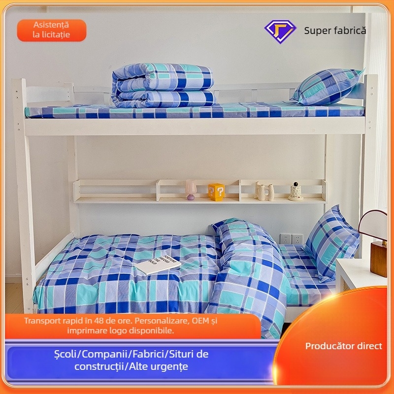 Set de lenjerie de pat din bumbac 100%, trei piese, în dungi; densitatea țesăturii 133x72; fire 30s; imprimare prin reacție și vopsire; țesătură simplă; personalizare disponibilă; Junshengda