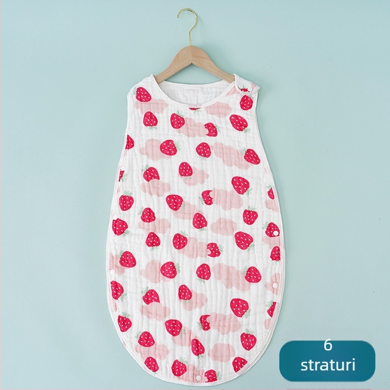 Sac de dormit pentru sugari, în stil vestă, țesătură din bumbac pur, umplutură din bumbac, design cu fructe desene animate