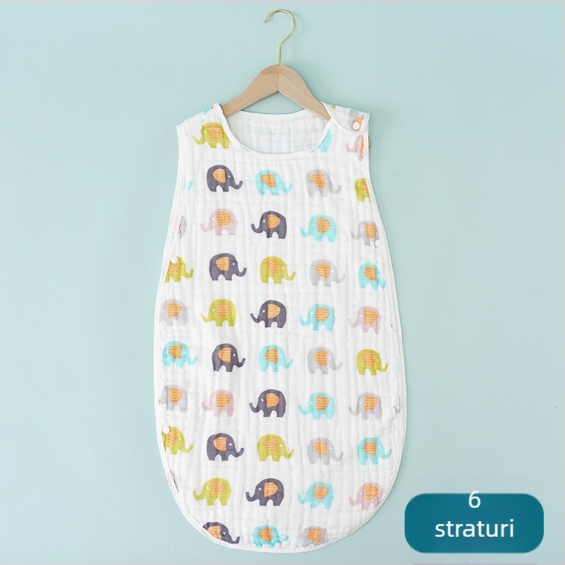 Sac de dormit pentru sugari, în stil vestă, țesătură din bumbac pur, umplutură din bumbac, design cu fructe desene animate