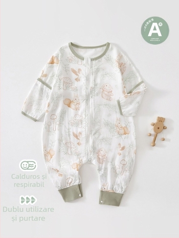 Sac de dormit pentru copii – fibre de bambus, umplutură sintetică, mâneci detașabile, potrivit pentru vară, primăvară și toamnă, imprimeu desen animat