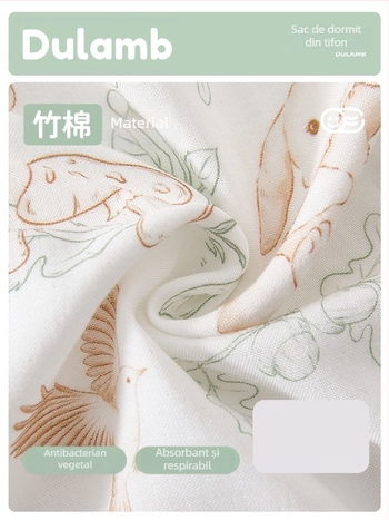 Sac de dormit pentru copii – fibre de bambus, umplutură sintetică, mâneci detașabile, potrivit pentru vară, primăvară și toamnă, imprimeu desen animat