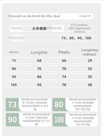 Sac de dormit pentru copii – fibre de bambus, umplutură sintetică, mâneci detașabile, potrivit pentru vară, primăvară și toamnă, imprimeu desen animat