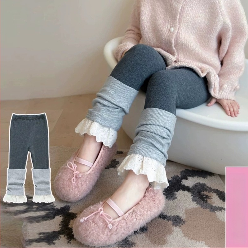 Colanți pentru copii, cu dantelă în stil coreean, 90% bumbac, lungi, talie medie, 3-8 ani