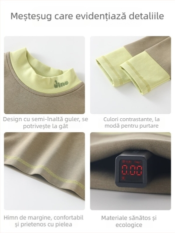 Set bebeluți: top din fleece cu guler semi-înălțat și pantaloni, stil coreean, amestec Lyocell/Poliester/Cotton/Elastan, vârsta 1–3 ani, iarnă-primăvară-toamnă