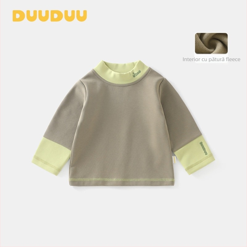 Set bebeluți: top din fleece cu guler semi-înălțat și pantaloni, stil coreean, amestec Lyocell/Poliester/Cotton/Elastan, vârsta 1–3 ani, iarnă-primăvară-toamnă