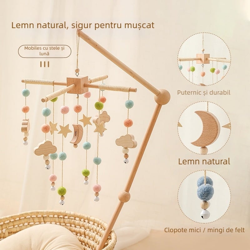 Clopot de pat din lemn pentru sugari 0–3 ani, Asahi, jucărie liniștitoare