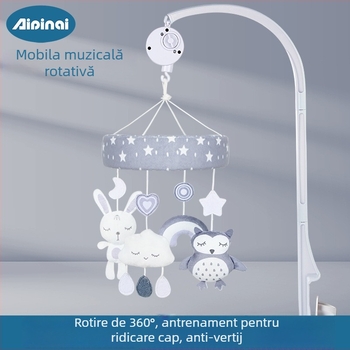 Jucărie pluș pentru pătuț – animal drăguț, agățat, muzical și rotativ, pentru sugari 0–3 ani (Pluș; Sunet muzical; Rotire; Potrivit pentru 0–3 ani)
