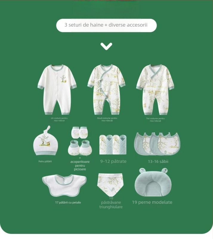 Cutie cadou pentru nou-născuți din bumbac: set haine și accesorii cu mâneci lungi, 0–12 luni, toamnă 2025