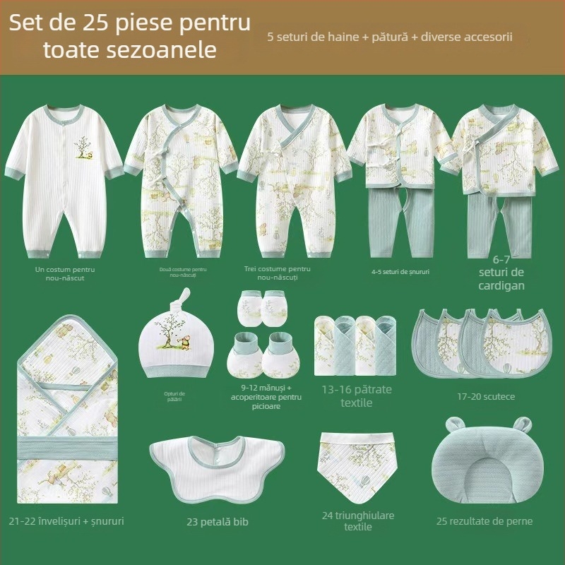 Cutie cadou pentru nou-născuți din bumbac: set haine și accesorii cu mâneci lungi, 0–12 luni, toamnă 2025