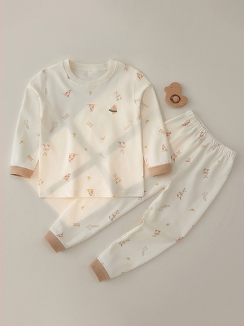 Set de lenjerie pentru copii, 100% bumbac, nou-născuți 0–12 luni, guler rotund, sex neutru, model animale/animație, menține căldura, pentru primăvară și toamnă