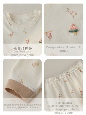 Set de lenjerie pentru copii, 100% bumbac, nou-născuți 0–12 luni, guler rotund, sex neutru, model animale/animație, menține căldura, pentru primăvară și toamnă