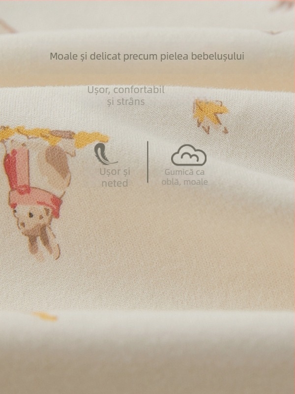 Set de lenjerie pentru copii, 100% bumbac, nou-născuți 0–12 luni, guler rotund, sex neutru, model animale/animație, menține căldura, pentru primăvară și toamnă