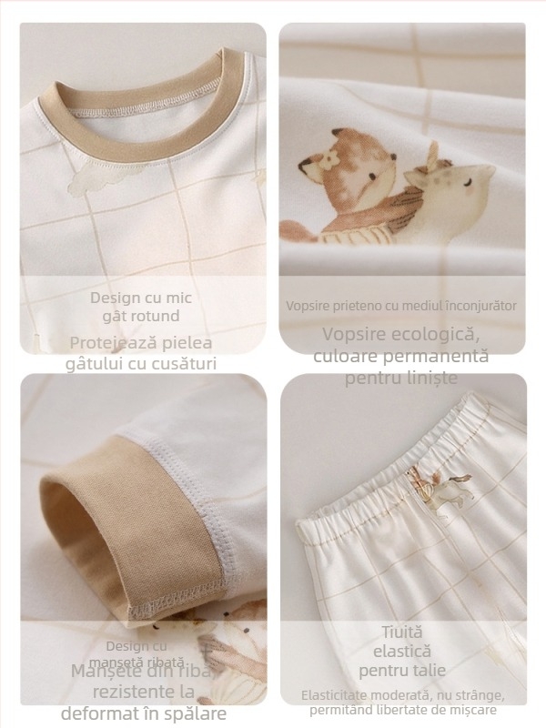 Set de pijamale de iarnă pentru bebeluți din bumbac 100%, top cu mâneci lungi și pantaloni, pentru nou-născuți 0–12 luni, guler rotund, finisaj moale, imprimeu animale/figuri, cald și confortabil