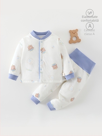 Set de două piese din bumbac pentru toamnă-iarnă, unisex, căptușit gros, print Crown Bear