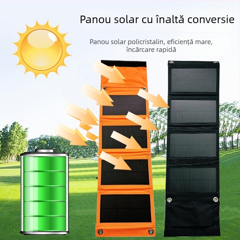 Panou solar pliabil de 10W, cu configurație în patru secțiuni, sursă de alimentare pentru camping, încărcare USB