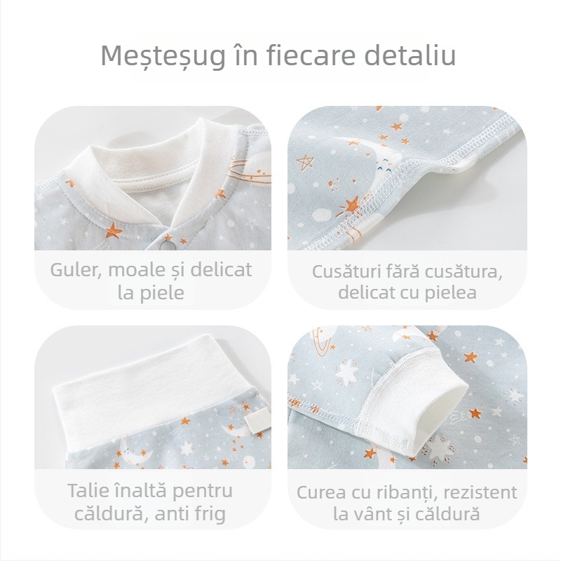 Set de lenjerie pentru copii din bumbac, două piese, guler rotund, 100% bumbac, pentru copii 1–3 ani (80–100 cm), primăvară–toamnă
