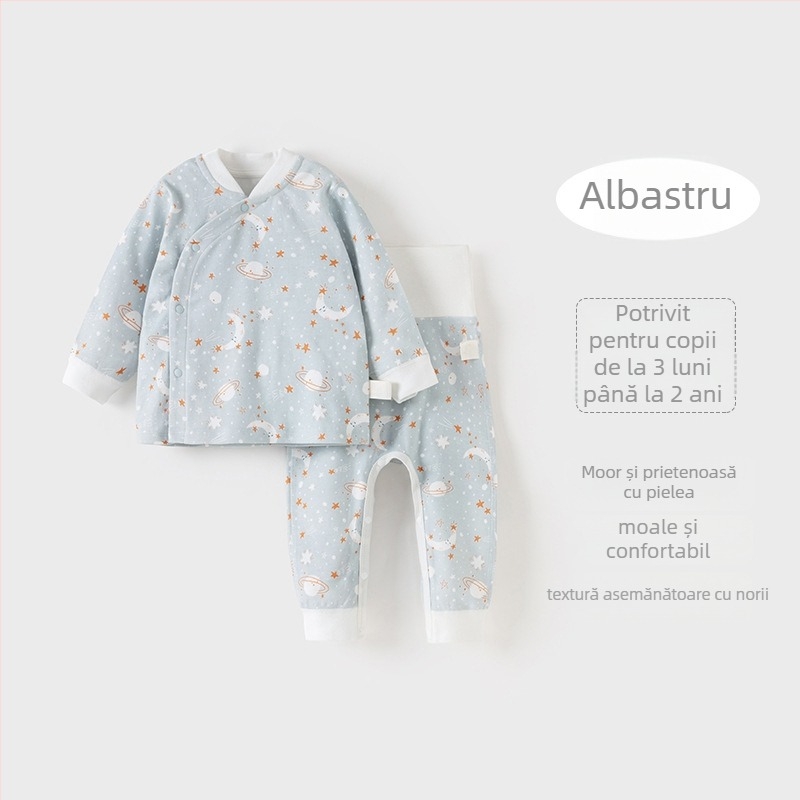 Set de lenjerie pentru copii din bumbac, două piese, guler rotund, 100% bumbac, pentru copii 1–3 ani (80–100 cm), primăvară–toamnă