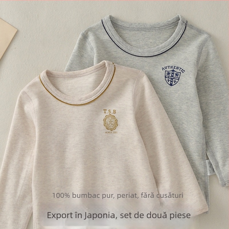 Top pentru băieți cu mâneci lungi din bumbac 100%, interior catifelat, guler rotund, pentru copii 3–8 ani, primăvară și toamnă