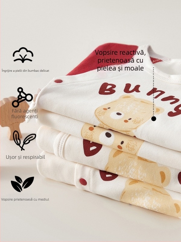 Top din bumbac pentru nou-născuți, mâneci lungi, guler rotund, 100% bumbac, țesătură moale