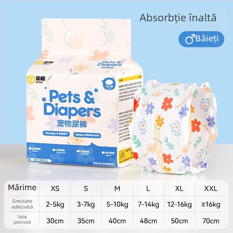 Chiloți pentru câini masculi, pantaloni cu inserții absorbante, materiale: țesătură nețesută, polimer, celuloză din lemn, membrană respirabilă, închidere cu Velcro, 12 buc.